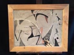 Peinture à l'huile abstraite grise surréaliste d'origine, signée