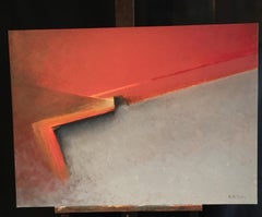 Large Abstract, Red and Grey, Signed Original Oil Painting