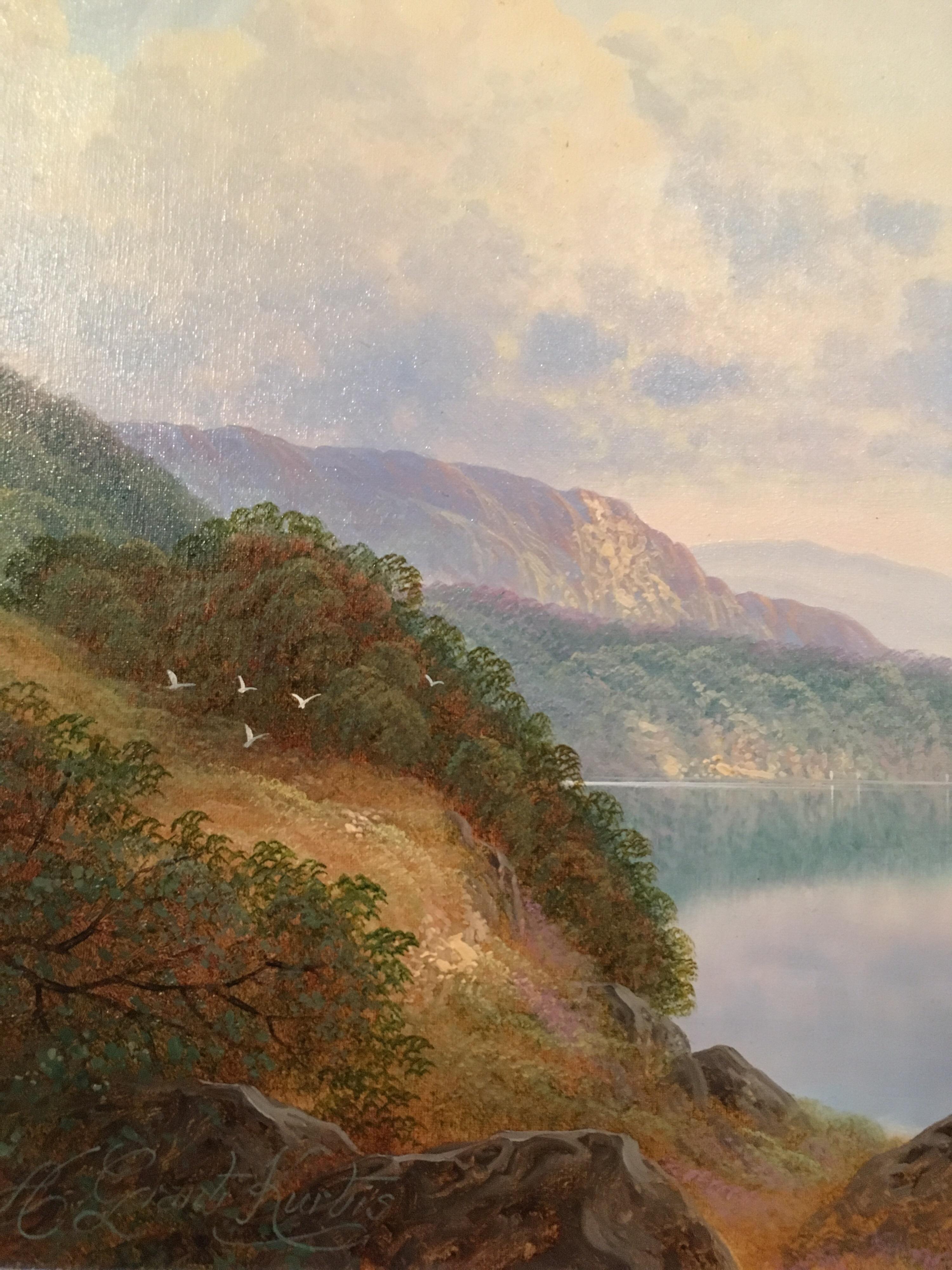 The Scottish Highlands, Fine Traditional Landscape, Gilt Frame, Signed - Brown Landscape Painting by A. Grant Kurtis