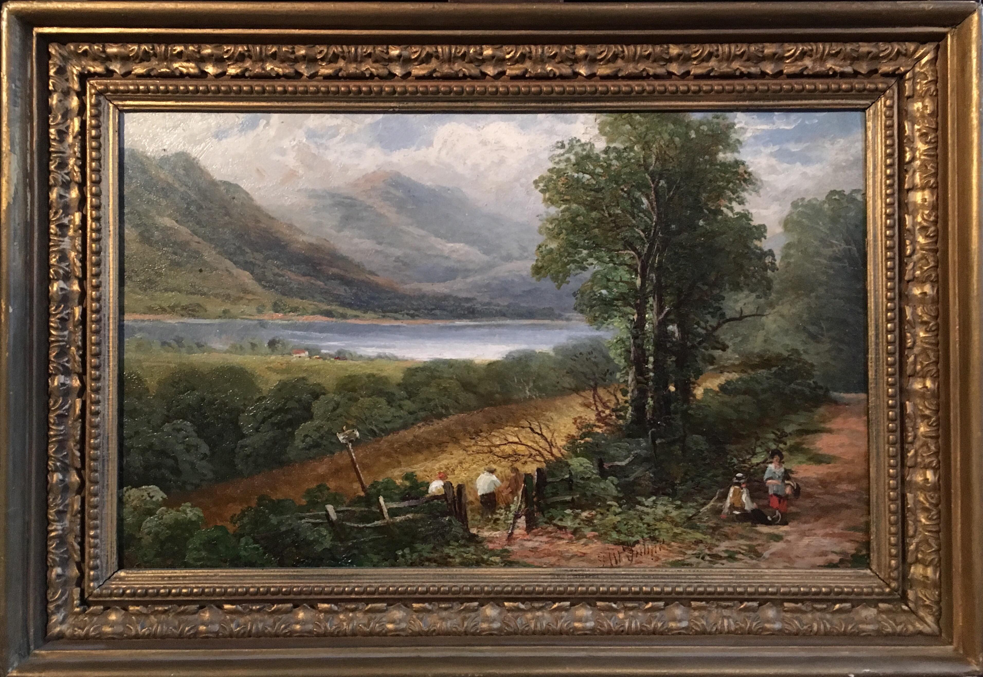 Joseph Wrightson McIntyre Figurative Painting - Antique Scottish Landscape, Circa 1800s, Loch Lomond, Signed Elegant Frame