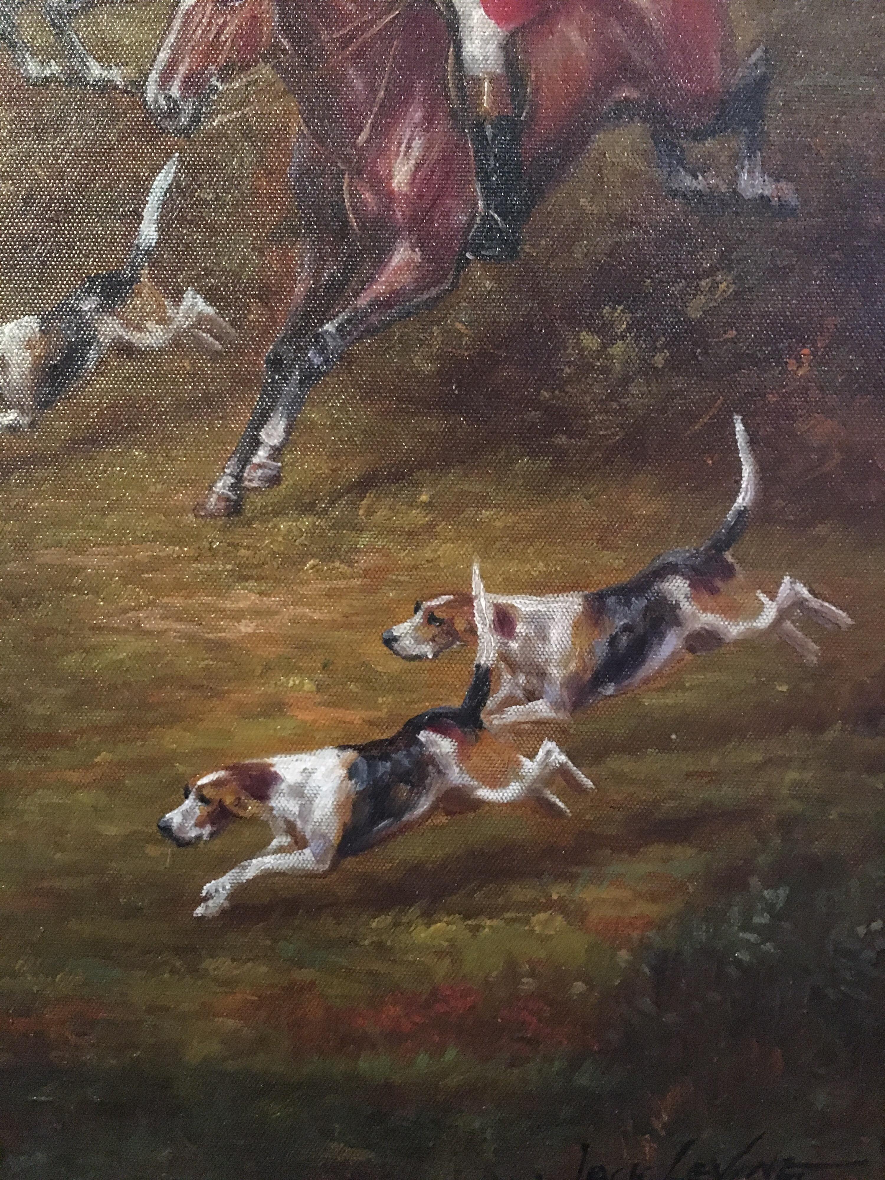 Fox Hunt Original Oil Painting (1), Impressionist Landscape, British, Signed - Black Figurative Painting by Jack Leyine