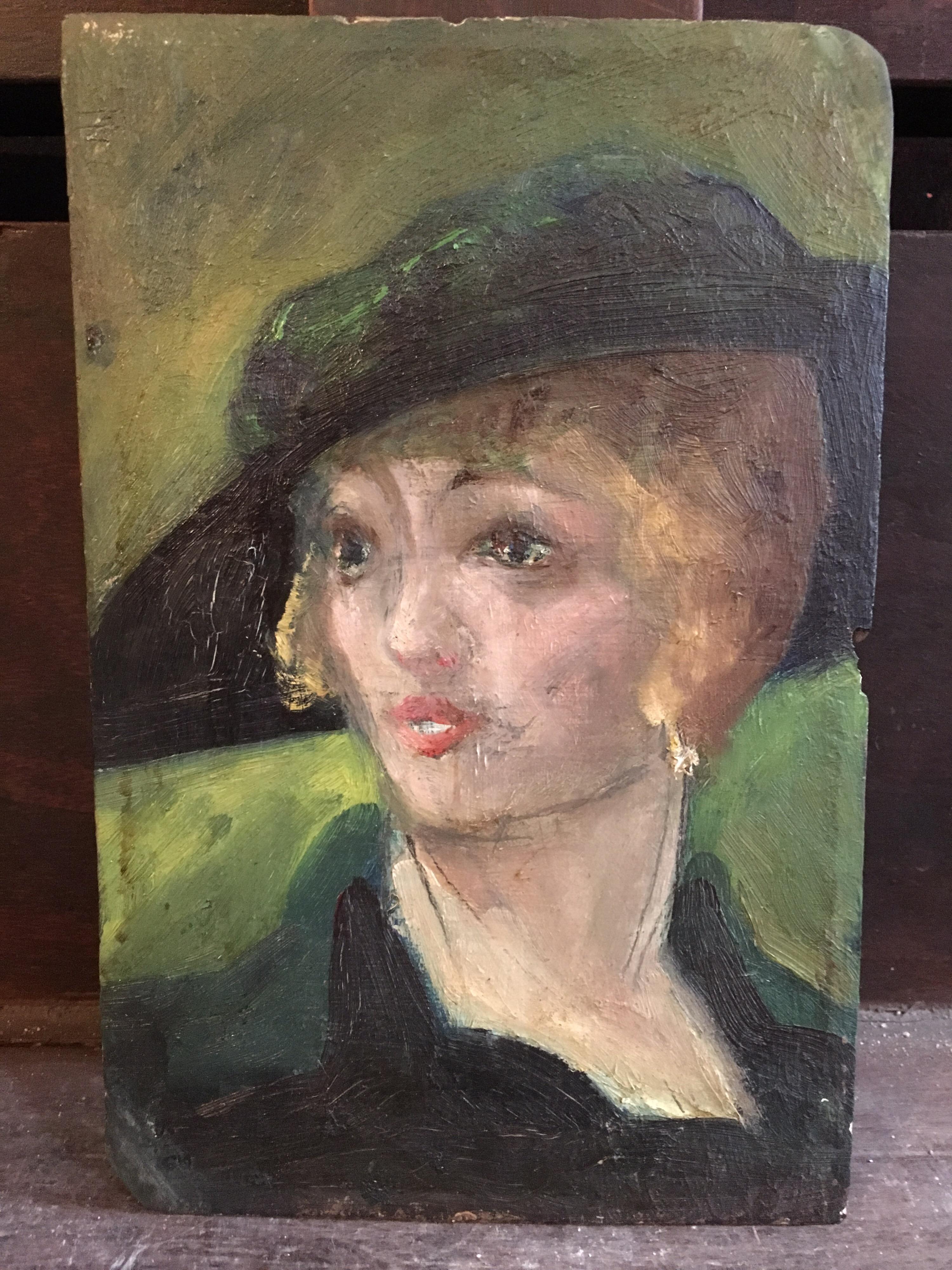 Portrait d'une femme élégante des années 1920, peinture à l'huile britannique - Impressionnisme Painting par Unknown