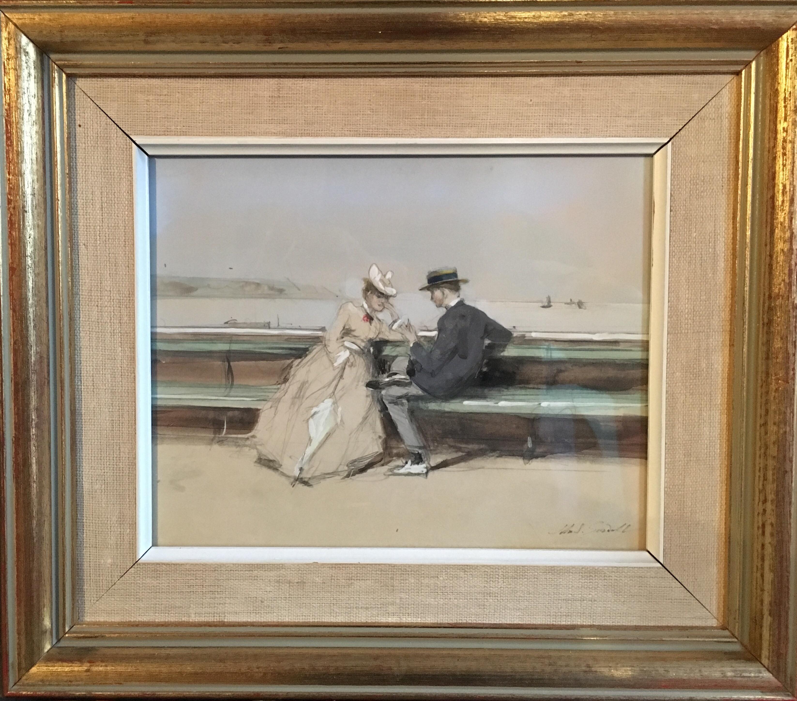 John Strickland Goodall Figurative Painting - The Marriage Proposal, Impressionist Original "The Important Question", Signed