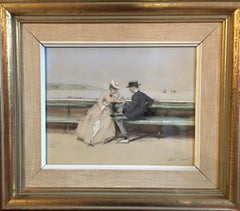 Antique The Marriage Proposal, Impressionist Original "The Important Question", Signed