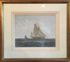 Nautical Oil Painting, Marine Seascape, White Sail Boat, Impressionist, Signed