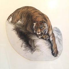 Tiger Painting, Antique Watercolour, British Artist, Signed and Dated