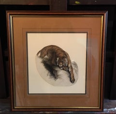 Tiger Painting, Antique Watercolour, British Artist, Signed and Dated