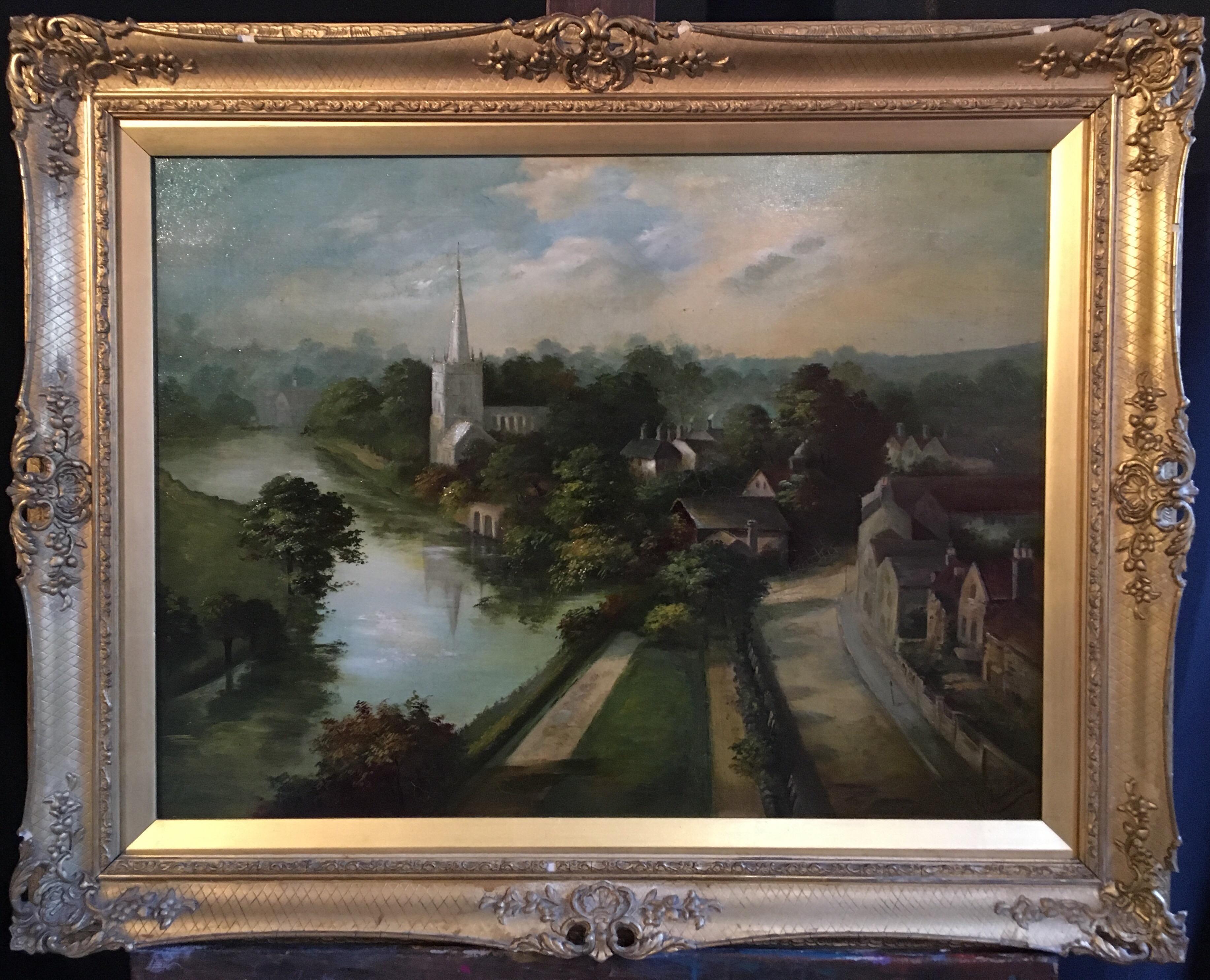 G.Lawton Landscape Painting - Antique Oil Painting Landscape of 'Stratford Upon Avon', Original Frame, Signed