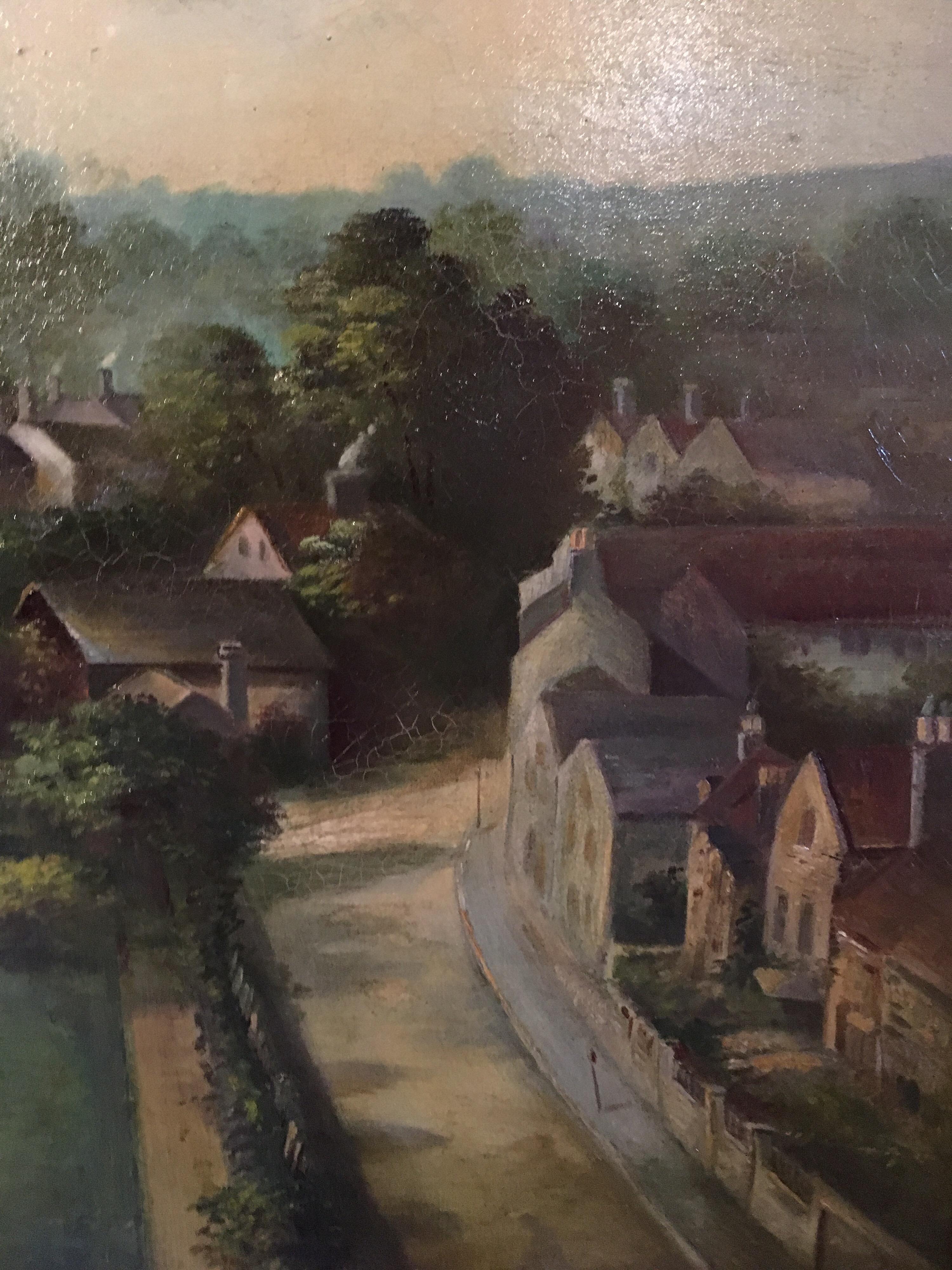 Antique Oil Painting Landscape of 'Stratford Upon Avon', Original Frame, Signed 3