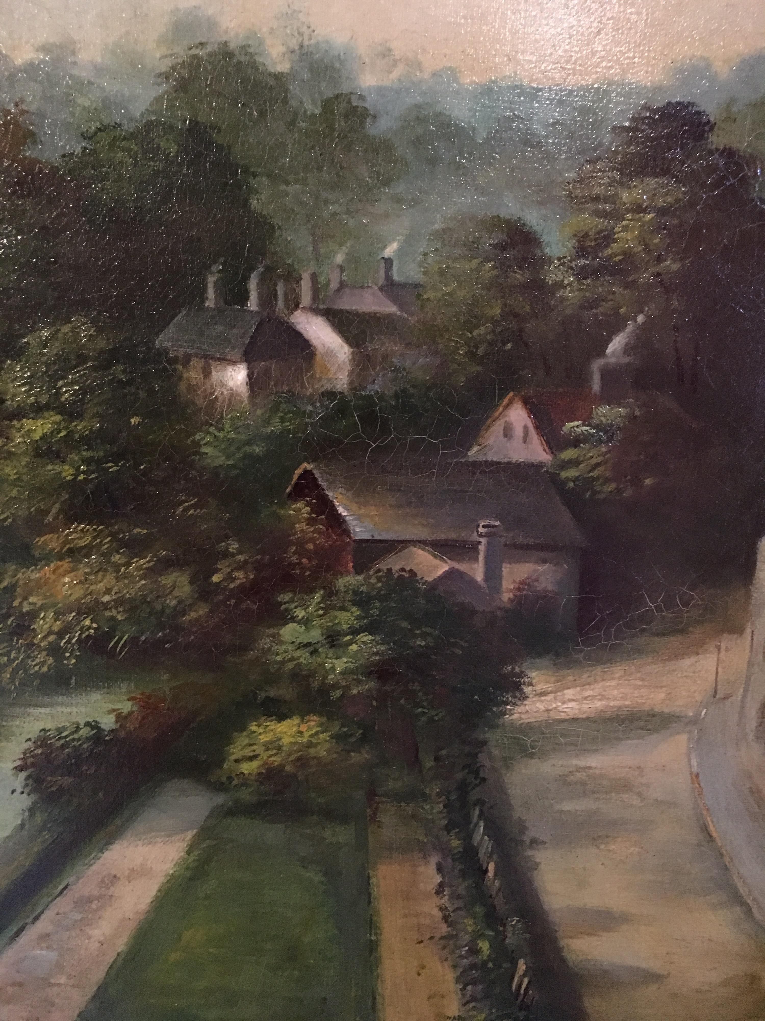 Antique Oil Painting Landscape of 'Stratford Upon Avon', Original Frame, Signed 4