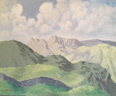 Hilly Mountains, impressionistische Landschaft, Original-Ölgemälde, signiert