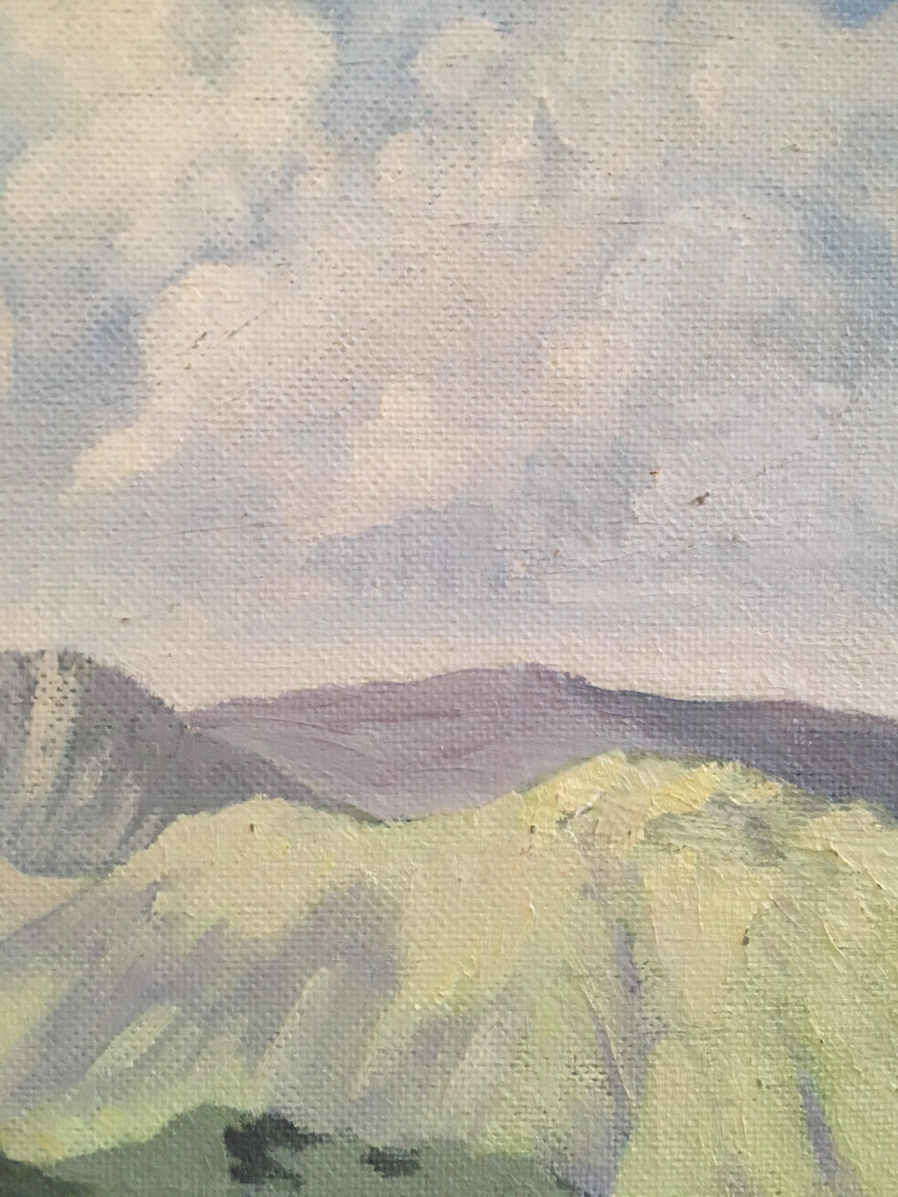 Welsh Mountains, Impressionist Landscape, Original Oil Painting, Signed
By Welsh artist Wilfred Colclough, Mid 20th Century
Signed and dated '59 by the artist on the lower left hand corner
Oil painting on board, unframed
Board size: 16 x 20