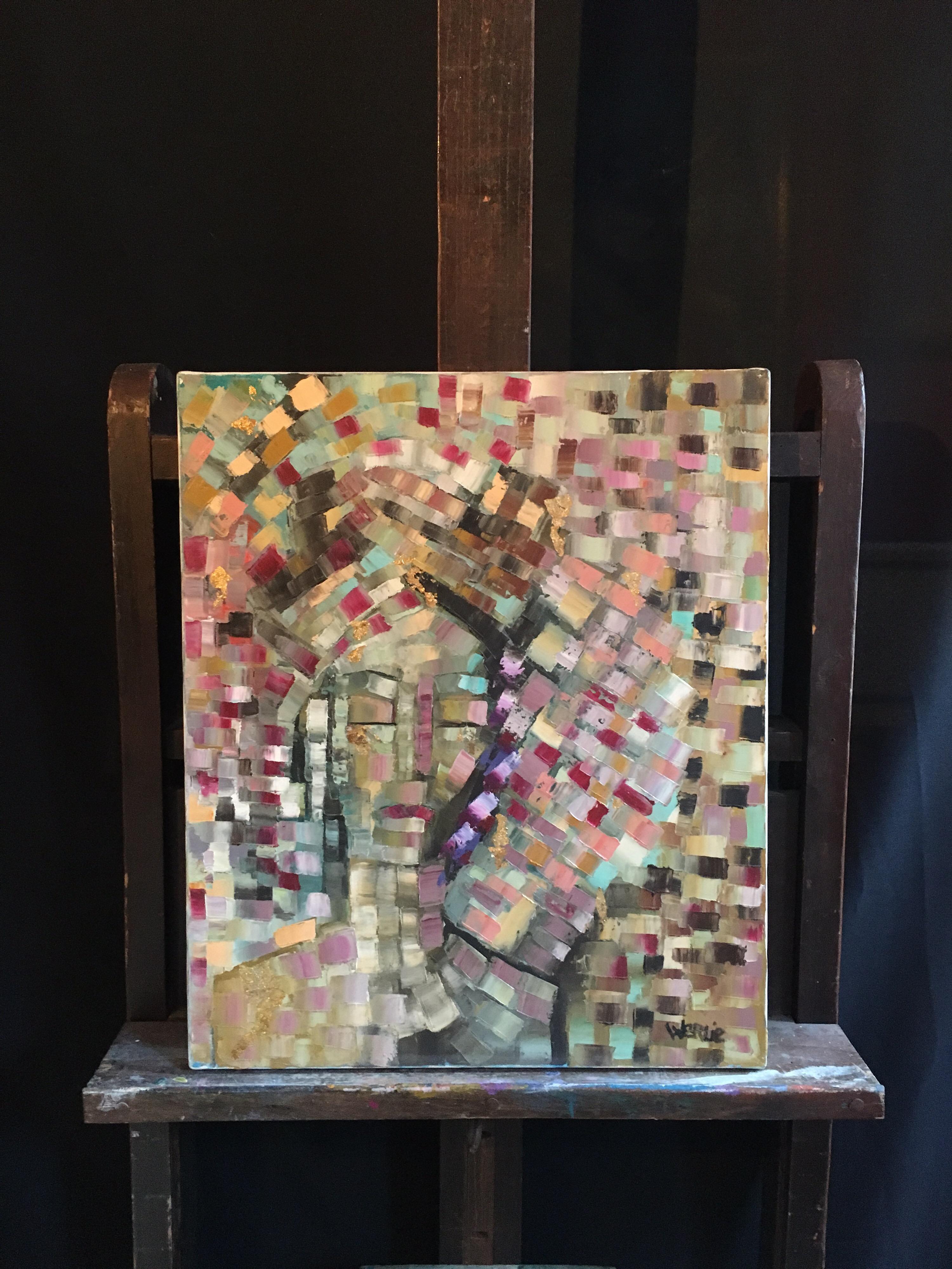 Mosaic Style French Abstract, Original Oil Painting  For Sale 1