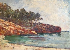 1920s French Cote d'Azur Seascape Original French Oil Painting, Signed