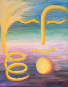 Large Surrealist Abstract, Yellow, Original Oil Painting