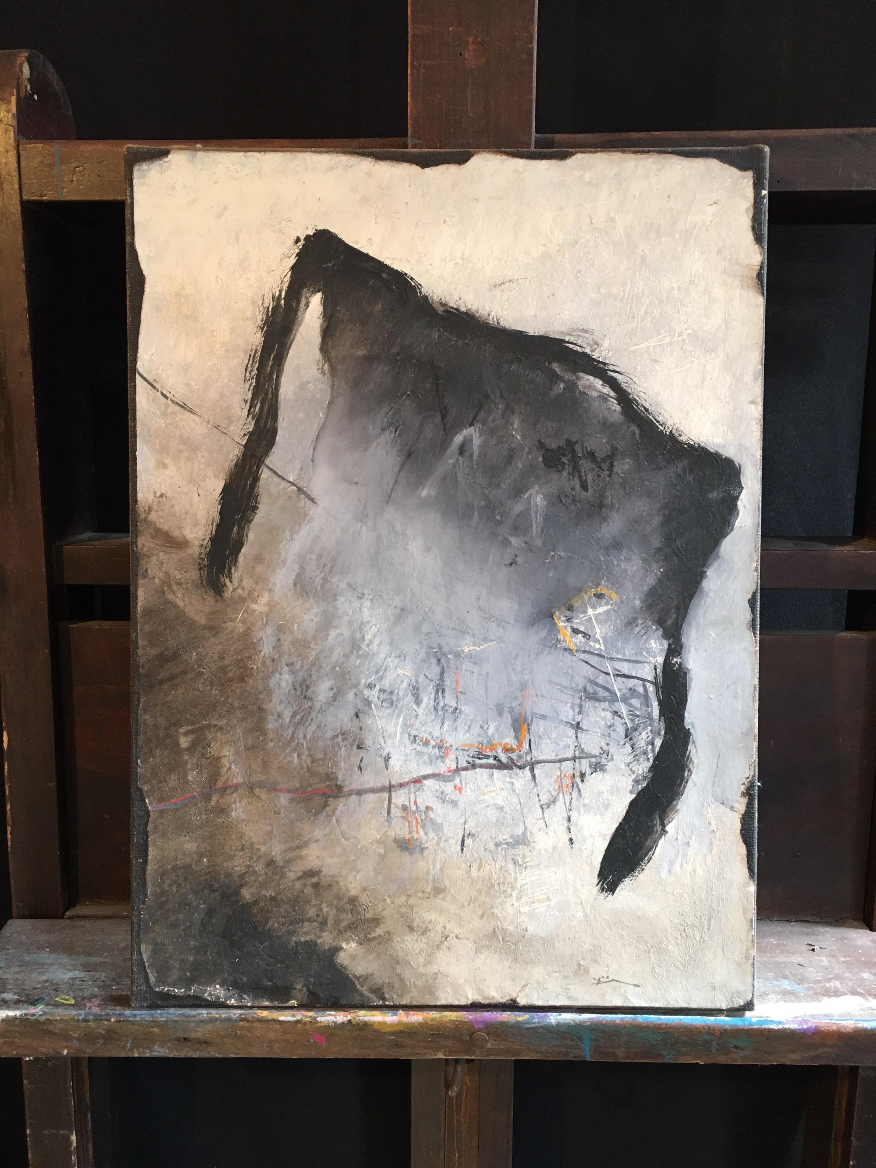 Astratto moderno e scuro, Artista francese, Pittura ad olio originale - Painting di Franck Duminil