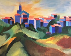 Bright Coloured Cubist Stylised Landscape, Original Oil Painting 