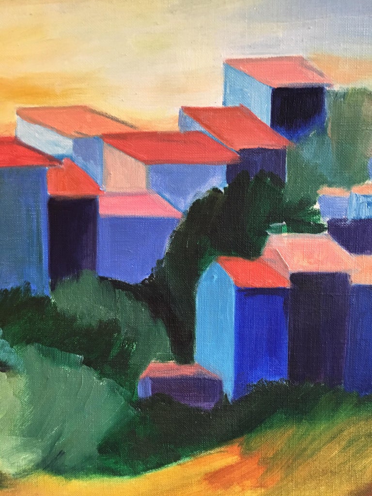 Bright Coloured Cubist Stylised Landscape, Original Oil Painting  For Sale 3