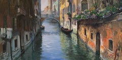 Venice Landscape, Classic Canal Impressionist Oil Painting, Signed