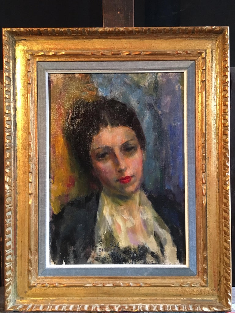 French School - Beautiful Portrait, 1930s Oil Painting, Original Frame ...