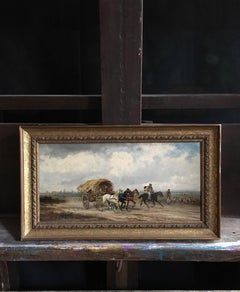 Western Travellers, Signed Victorian Oil Painting, Horses