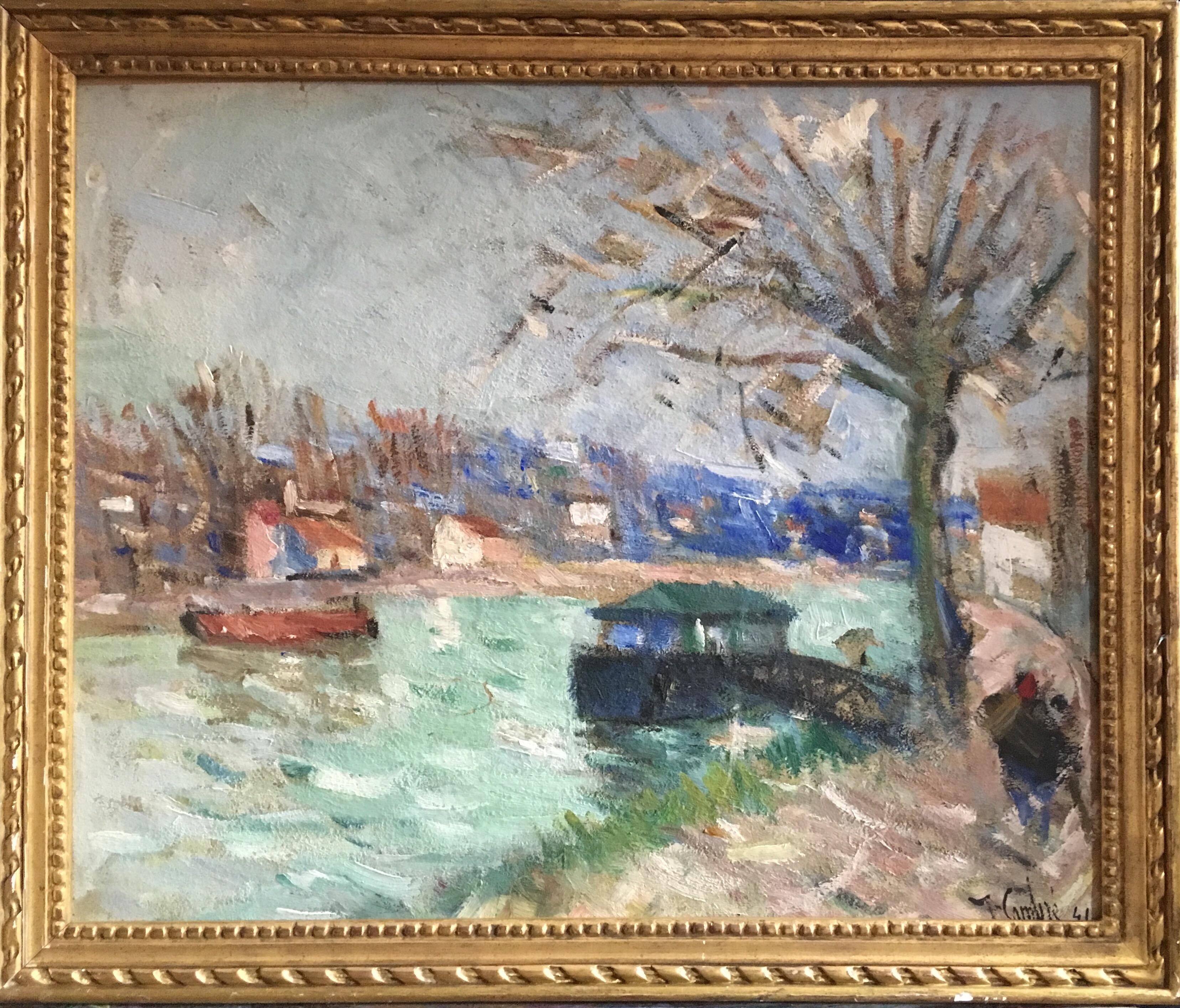 French Impressionist River Landscape, Pastel Colours, Signed and Dated