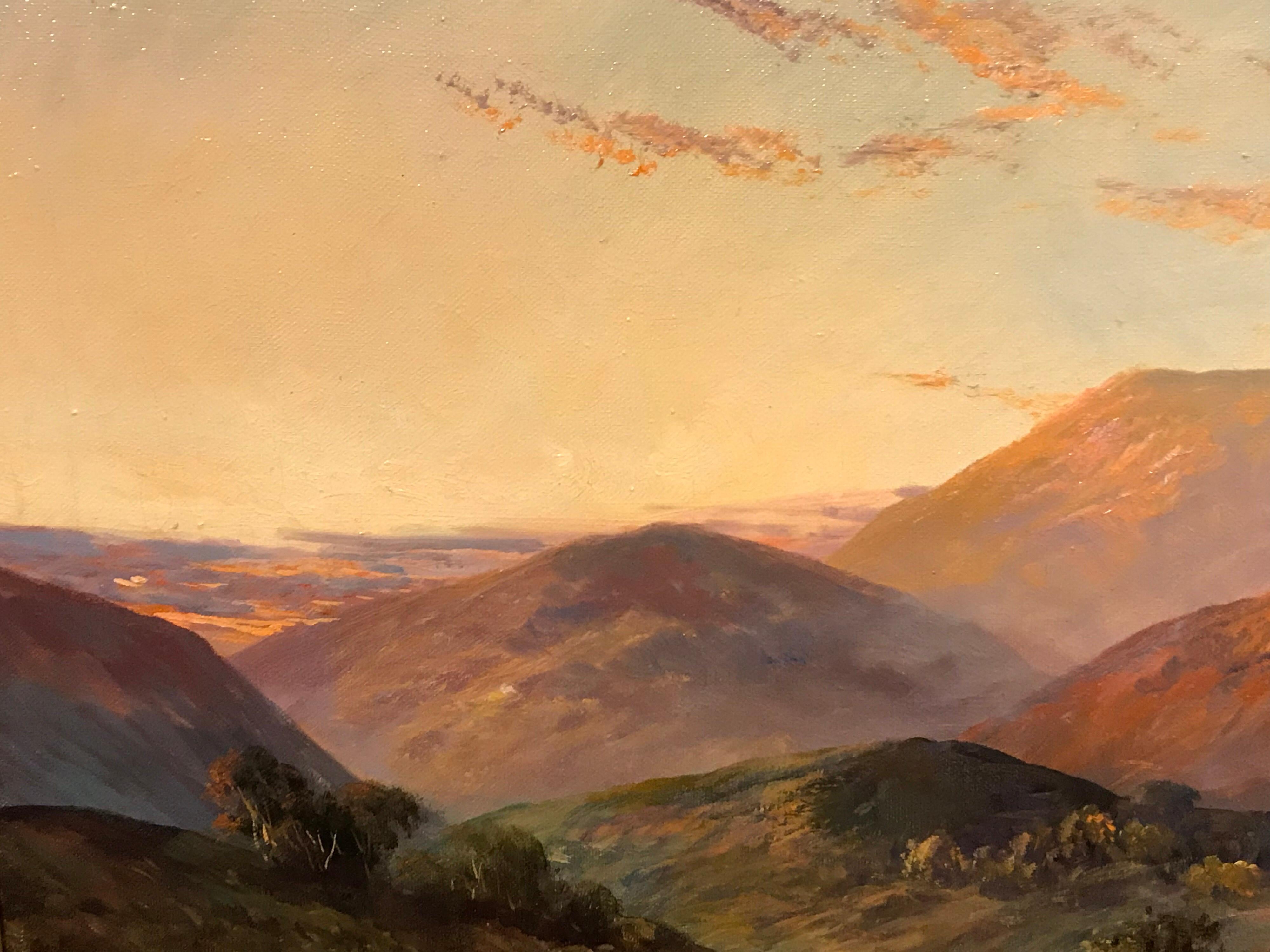 Antique Scottish Oil Painting Highland River Sunset 4