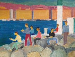 Fun at the Harbour, Bright Colours, Original Oil Painting, Signed