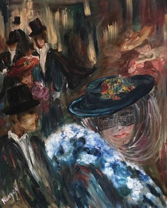 Nuit au saloon, portrait stylisé, High Society, peinture à l'huile signée