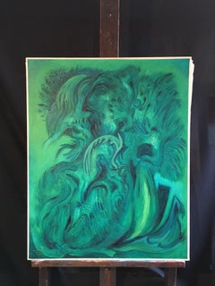 Expressive Abstract, Green Colour, Original Oil Painting, Signed
