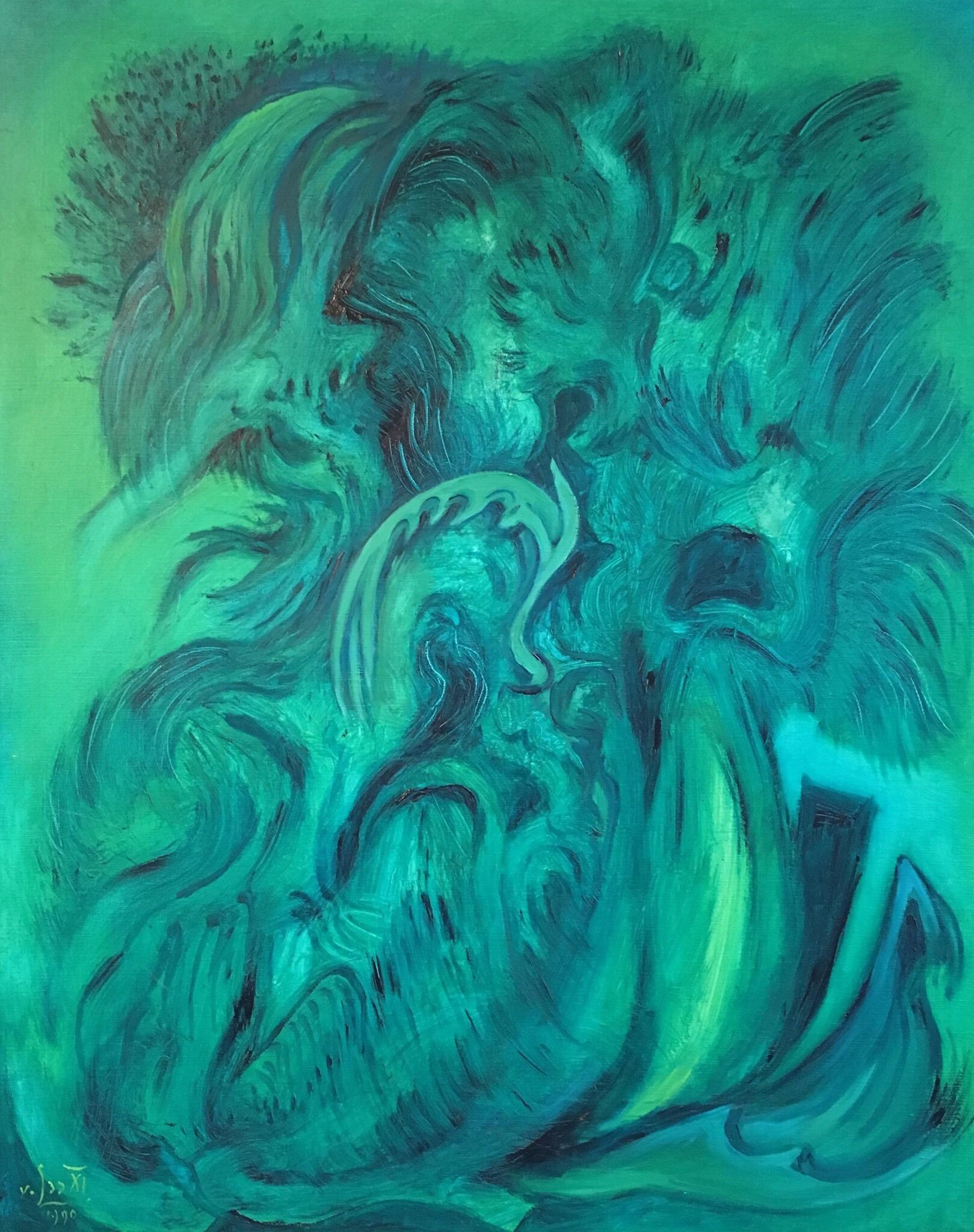 Gustave von Loo Abstract Painting - Expressive Abstract, Green Colour, Original Oil Painting, Signed