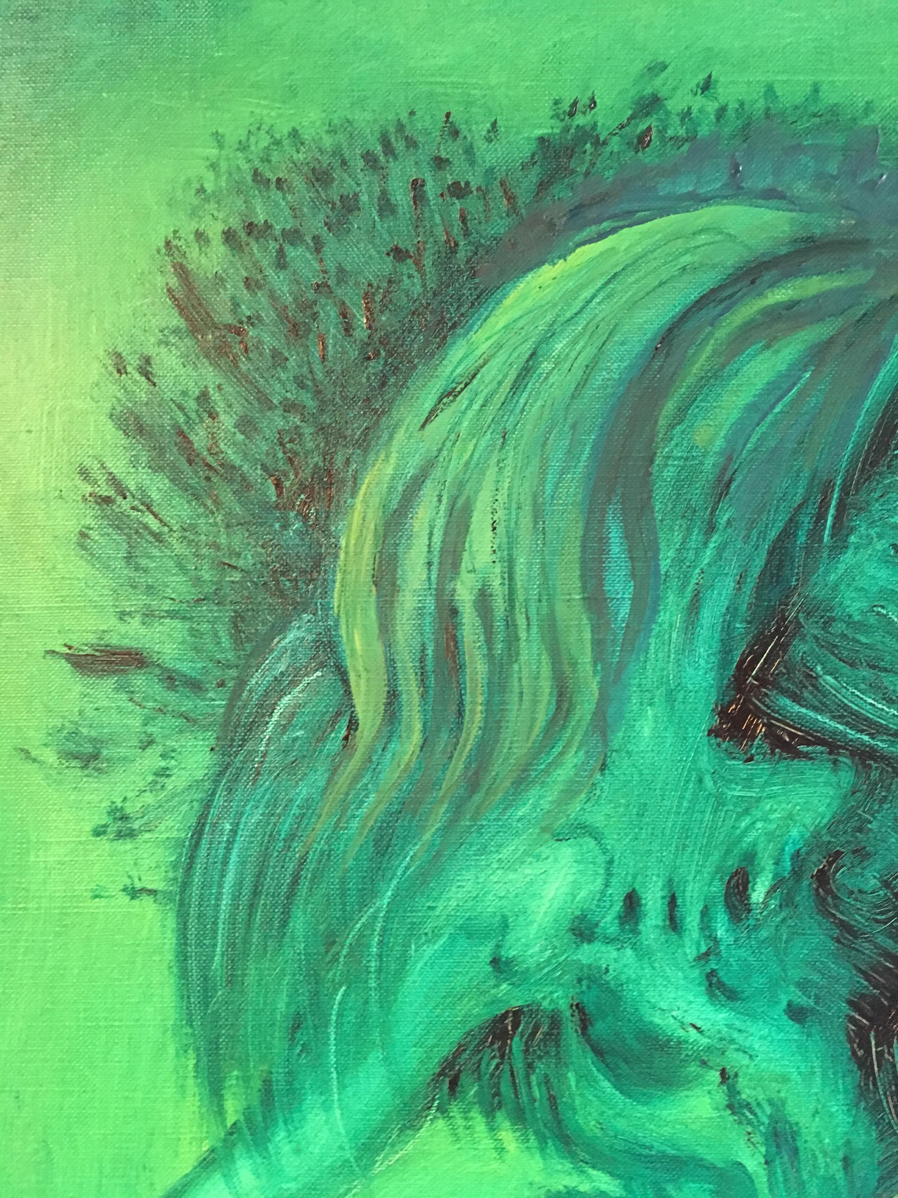Expressive Abstract, Green Colour, Original Oil Painting, Signed For Sale 3