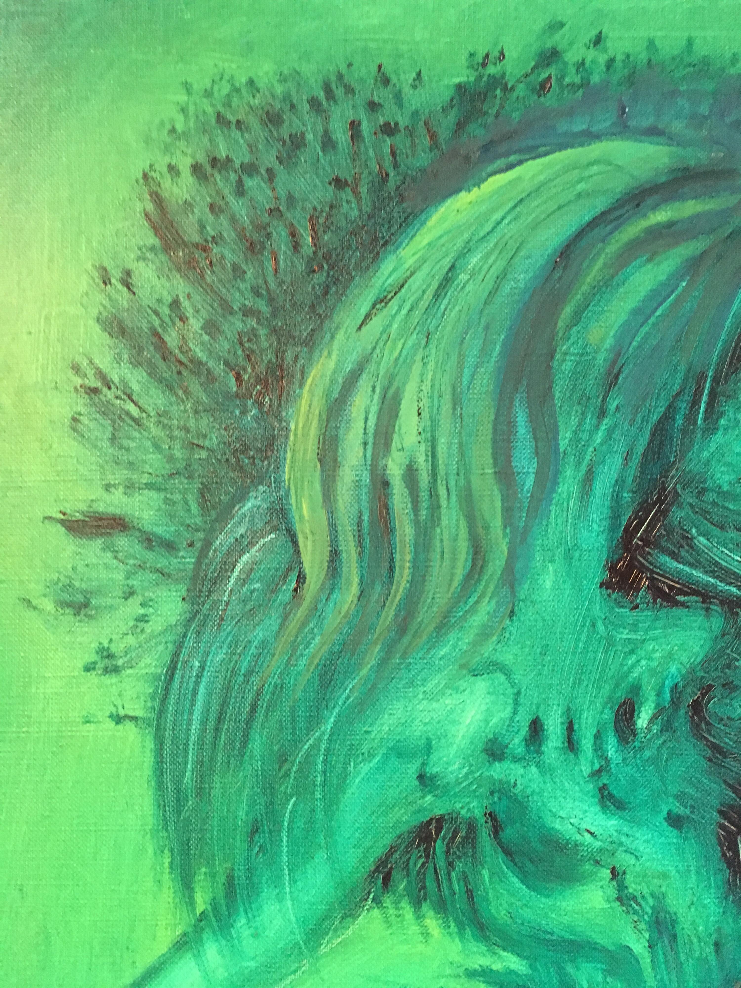 Expressive Abstract, Green Colour, Original Oil Painting, Signed For Sale 4