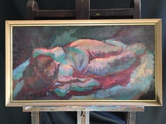Large Impressionist Nude, Strong Colours, Original Oil Painting British mid 20th