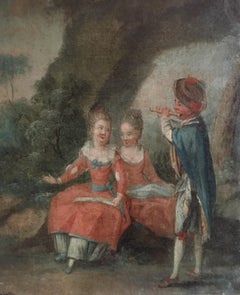 Peinture à l'huile rococo française du 18ème siècle - Enfants jouant dans des forêts