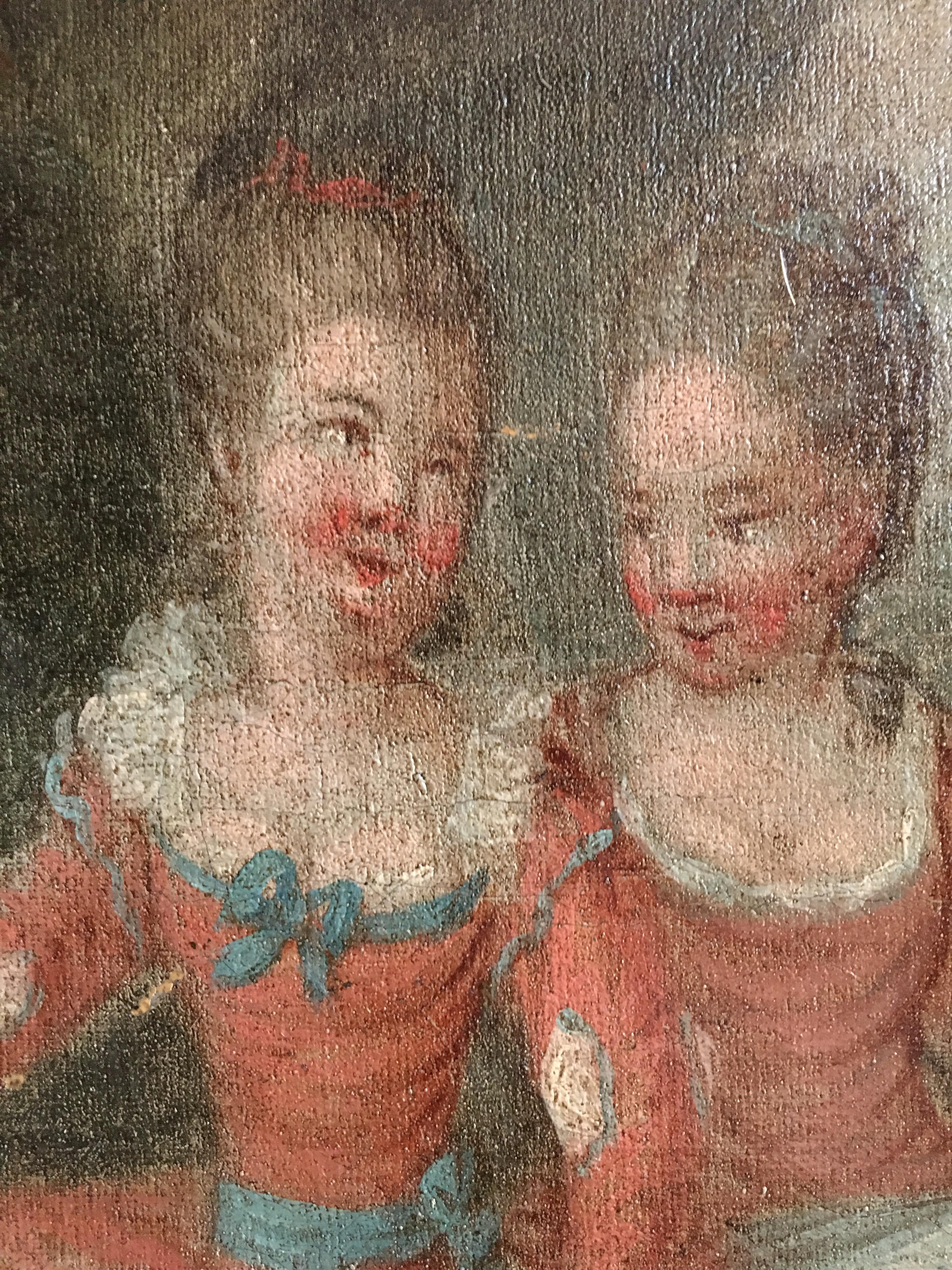 18th Century French Rococo Oil Painting - Children Playing in Woodlands - Black Figurative Painting by Unknown