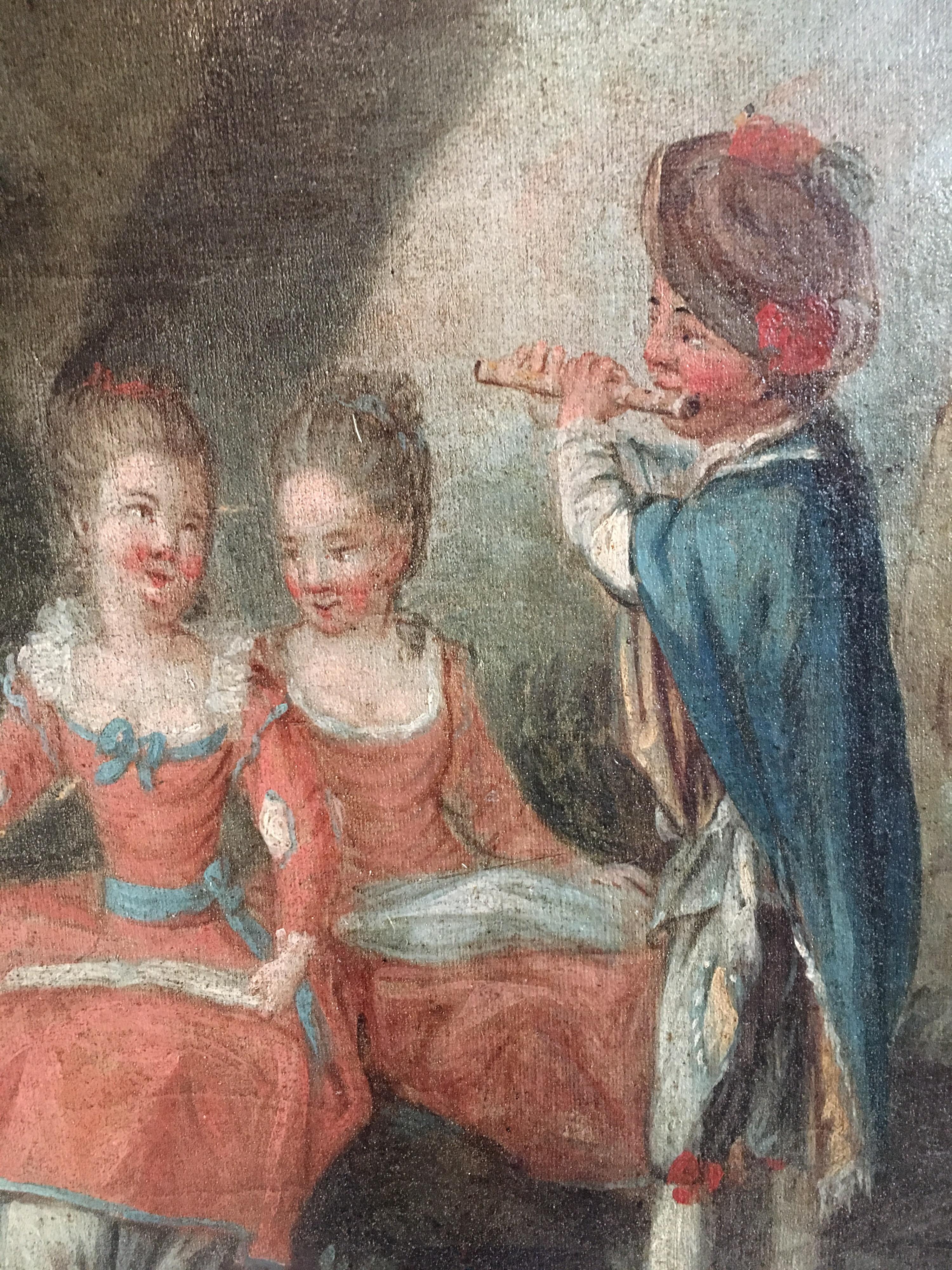 18th Century French Rococo Oil Painting - Children Playing in Woodlands 1