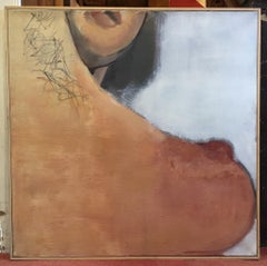 Huge 1970s Parisian Nude Portrait Modernist Original Oil Painting Signed
