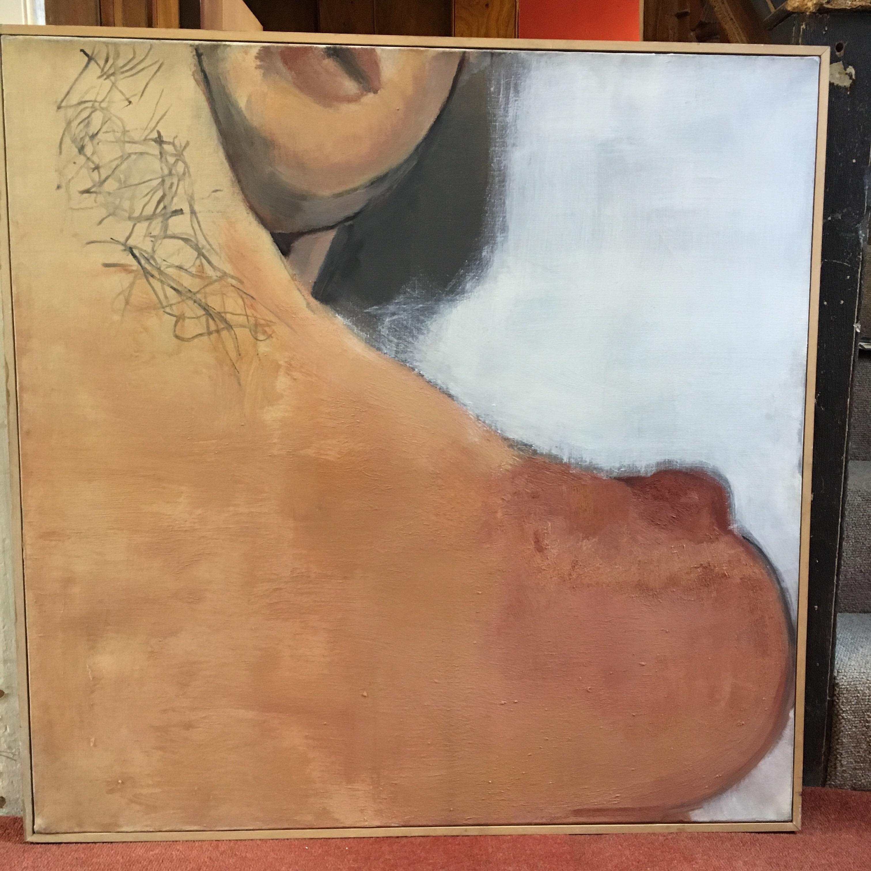 Huge 1970s Parisian Nude Portrait Modernist Original Oil Painting Signed For Sale 1