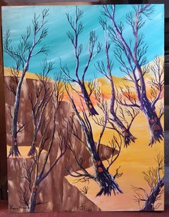 Stylised Derelict Landscape, Bright Colours, Signed Oil Painting