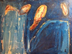 Deep Blue Figures, Large French Expressionist Original Oil Painting 
