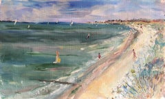 Coastal Seaside Impressionist Landscape, French Original Oil Painting