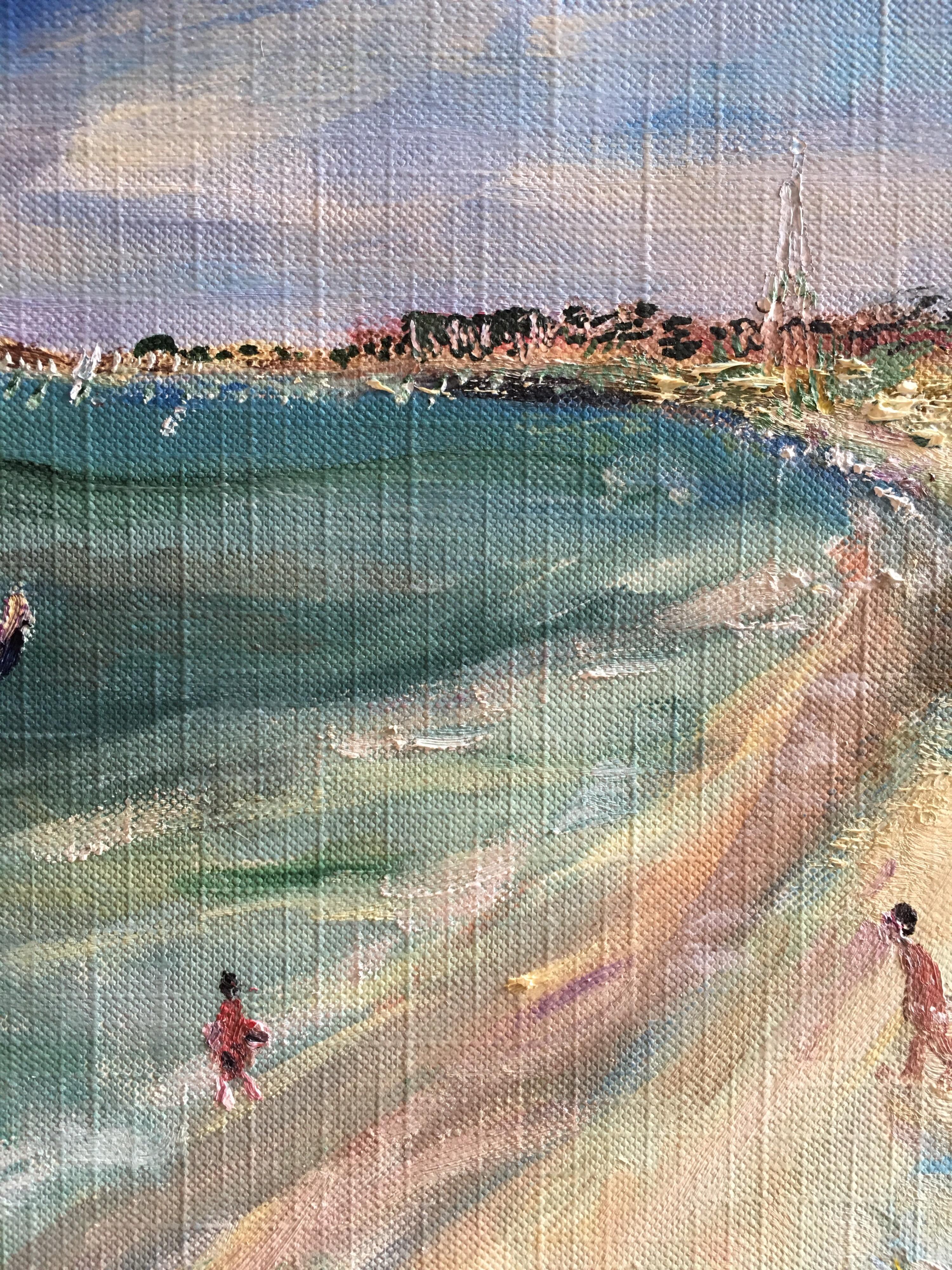 Coastal Seaside Impressionist Landscape, French Original Oil Painting
French School, 20th Century
Oil painting on thin card/paper, unframed
Card size: 9 x 15 inches

Delightful French Impressionist oil painting, depicting the crystal clear blue sea.