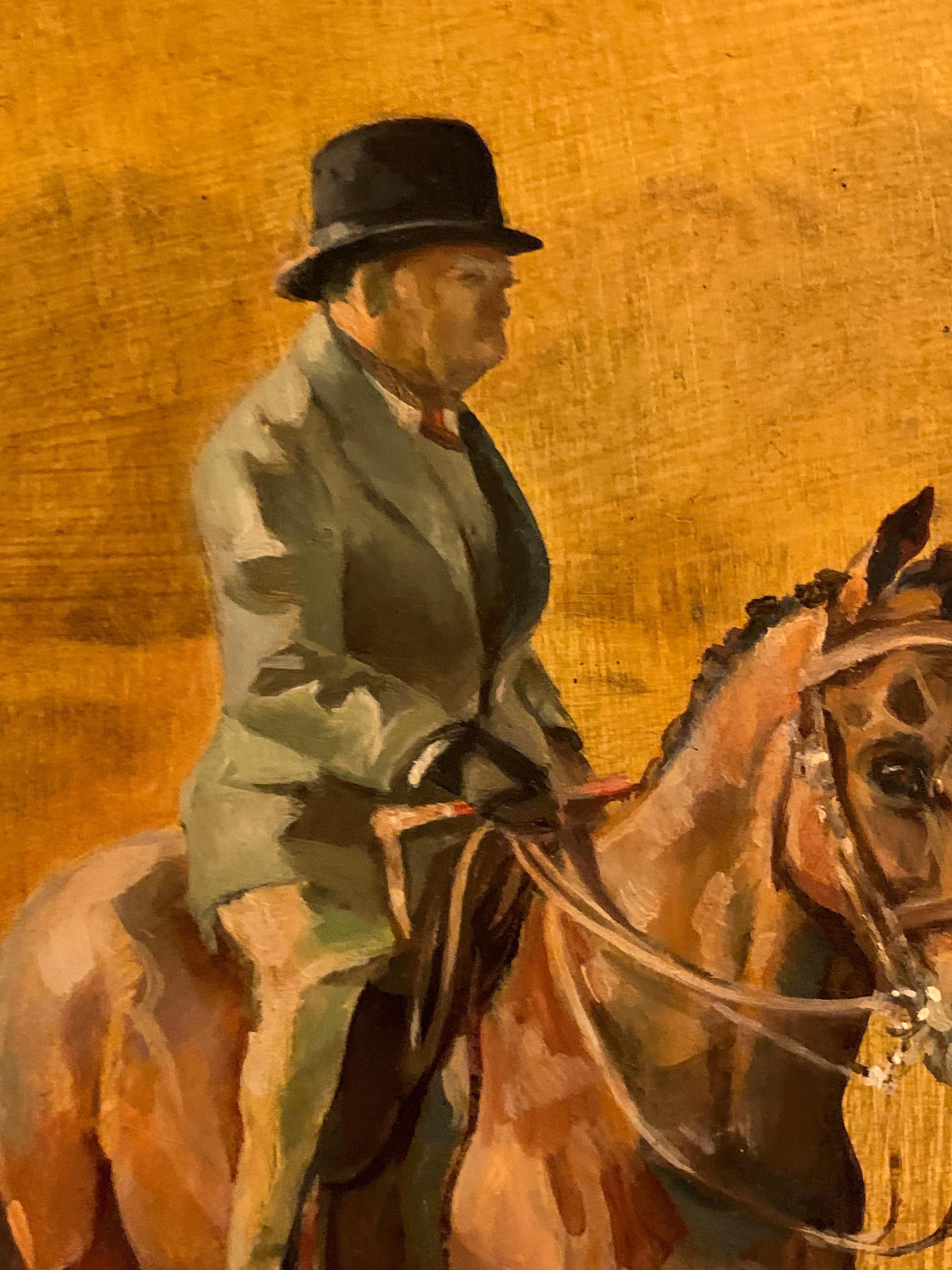 Winston Churchill on Horseback signed oil painting - Impressionist Painting by Joy Stanley Ricketts 