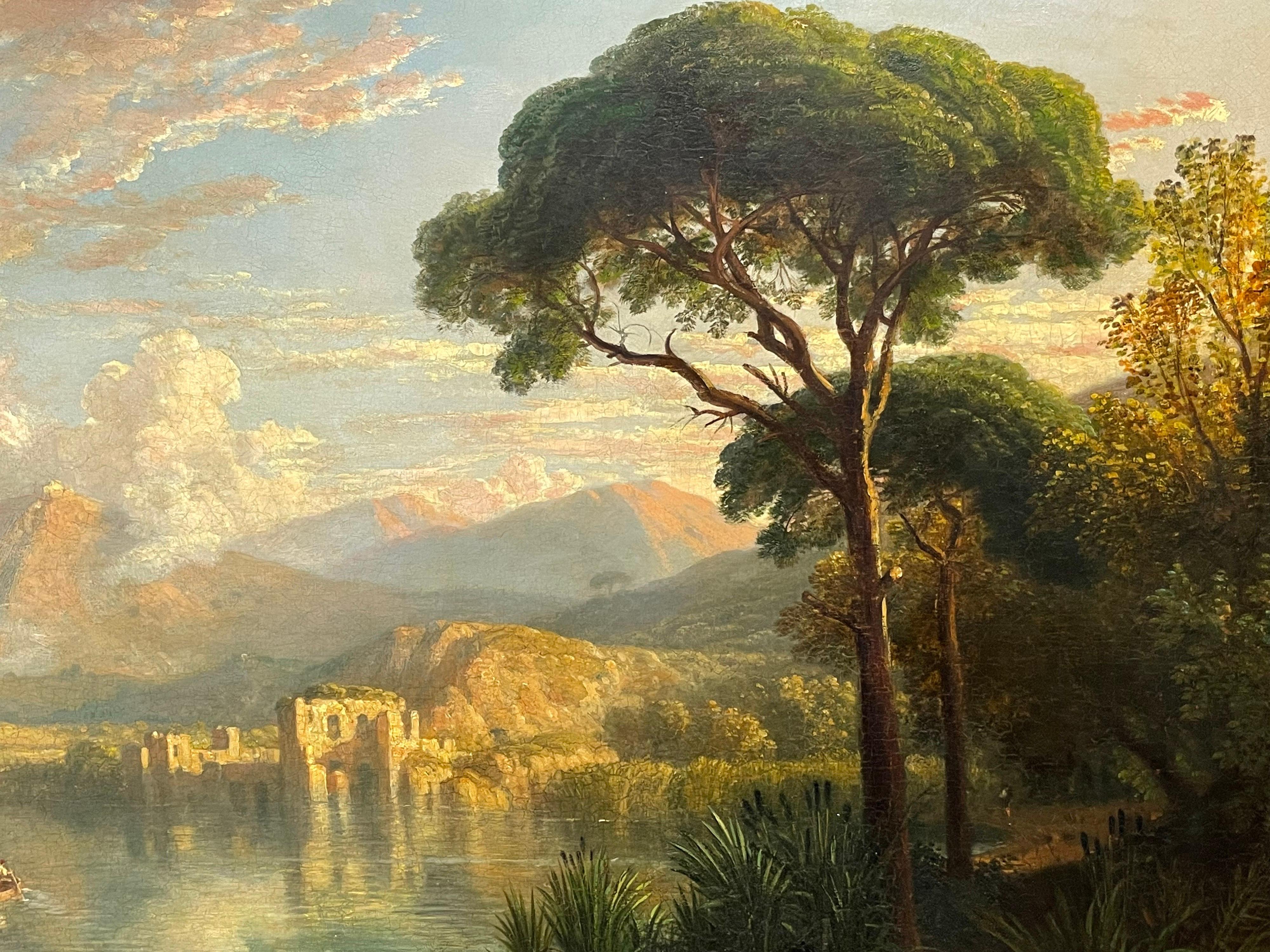 Artist/ School: William Havell (British, 1782-1857)

Title: The Ruins on Lago d’Averno on Lake Avernus, near Naples

Medium: oil painting on canvas, framed

Size: canvas: 23 x 31 inches, framed 28 x 36 inches. 
         
Provenance: private