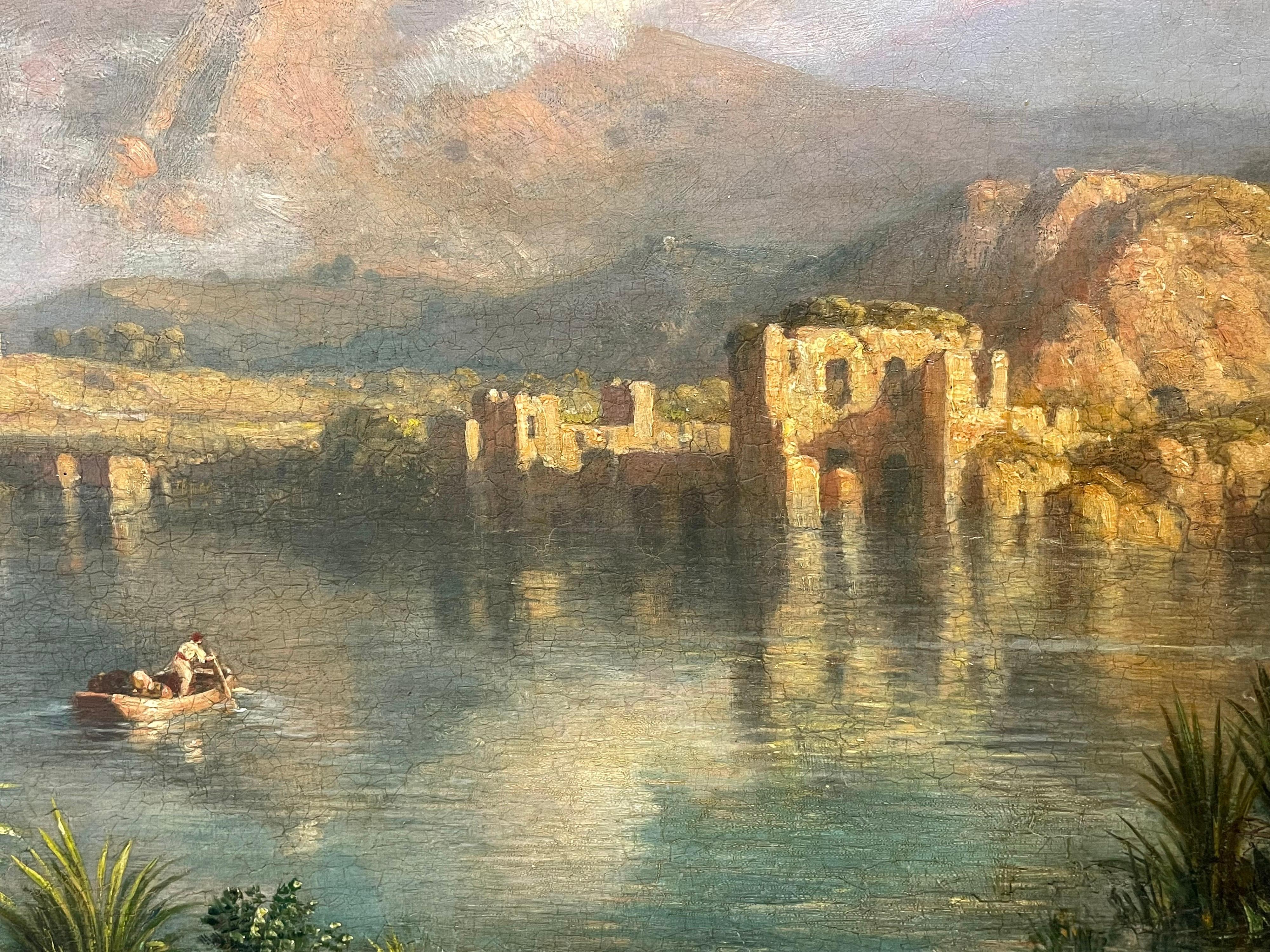 William Havell (1782-1857) Large Grand Tour Oil Painting Lake Avernus at Naples 4