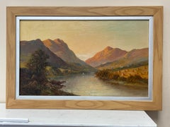 Antique Scottish Highlands Signed Oil Painting Summer Loch Sunset Harvest Field