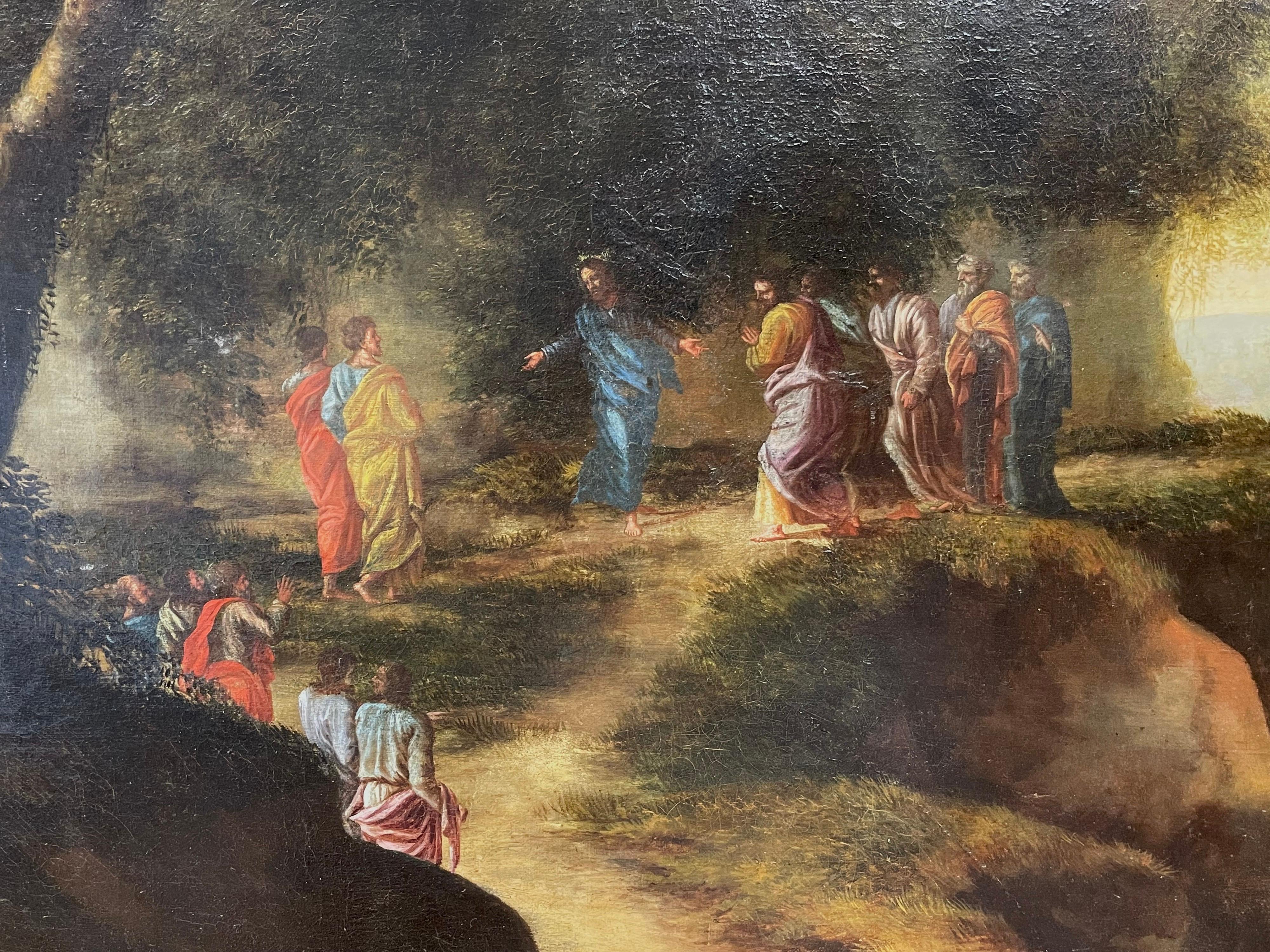 Christ Preaching to the Disciples
French School, 18th century
oil painting on canvas, framed
framed size: 35 x 57 inches
condition: relined canvas and in very presentable and good condition
provenance: from a private collection in western France.