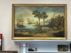 Grande peinture à l'huile française du 18e siècle sur la marine britannique & Navires néerlandais au port