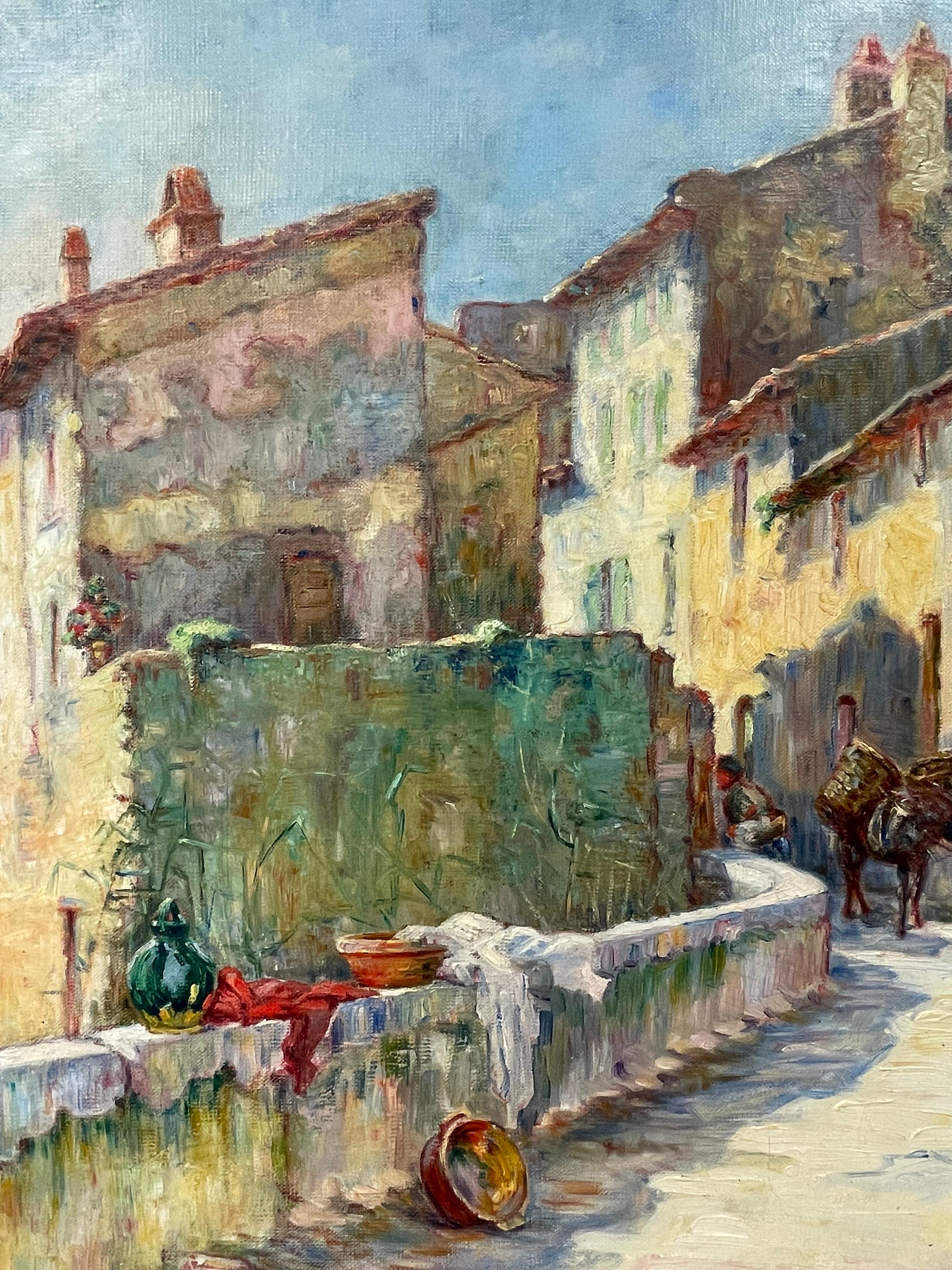 1920's St. Tropez Signed French Impressionist Oil Painting Sleepy Old Town 1